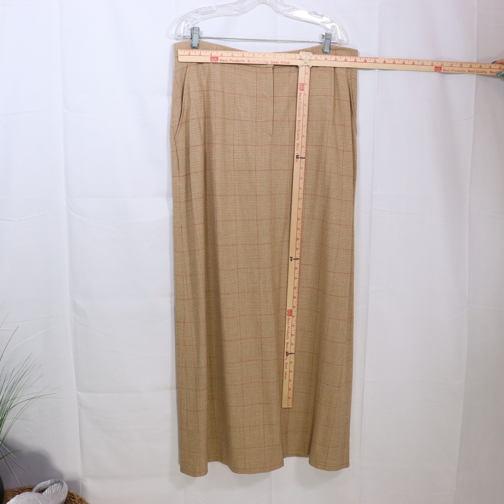 Gianfranco Ferre FORMA Maxi Skirt 16 Beige Womens Wool Blend Plaid Pencil - Picture 3 of 5